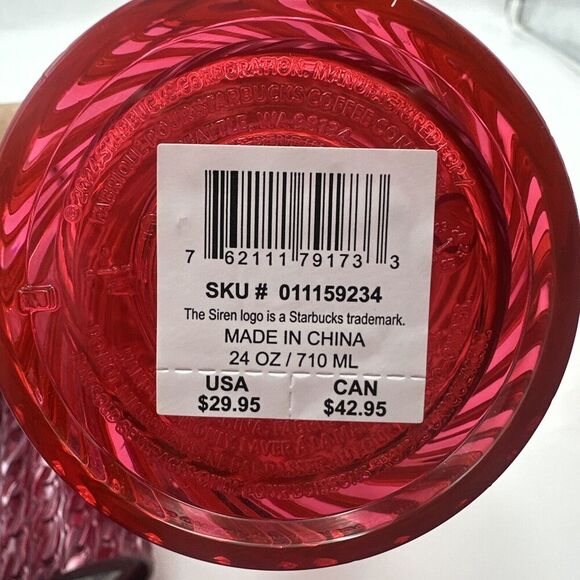 NEW Starbucks Lot Of 2 2024 Magenta, Red Swirl Stripe Venti Tumbler 24oz New - Picture 5 of 5